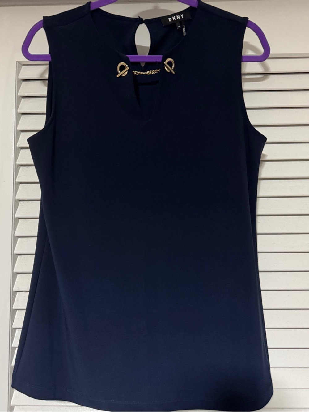 DKNY Navy Sleeveless Chain-Accent blouse
